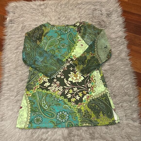 Caribbean Joe women’s green sequin sheer sleeve long‎ sleeve shirt - Picture 6 of 7